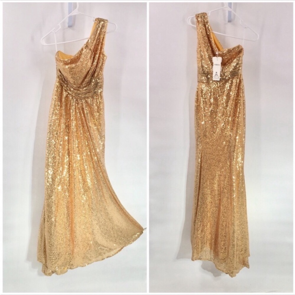 - NWT Hebeos Champagne Sequin Wedding Guest Holiday Party Formal Pad…